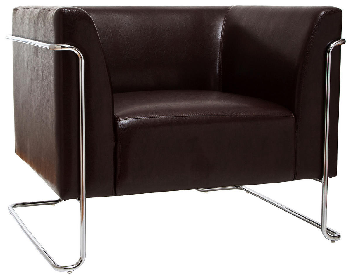 DESIGNSESSEL Lederlook Dunkelbraun    - Chromfarben/Dunkelbraun, MODERN, Textil/Metall (88/74/74cm) - MID.YOU