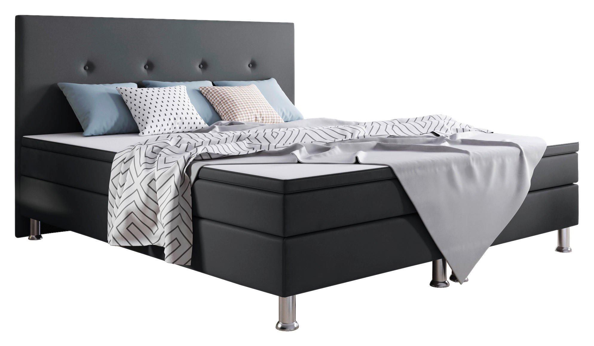 BOXSPRINGBETT 180/200 cm  in Anthrazit  - Anthrazit/Silberfarben, KONVENTIONELL, Textil/Metall (180/200cm) - MID.YOU