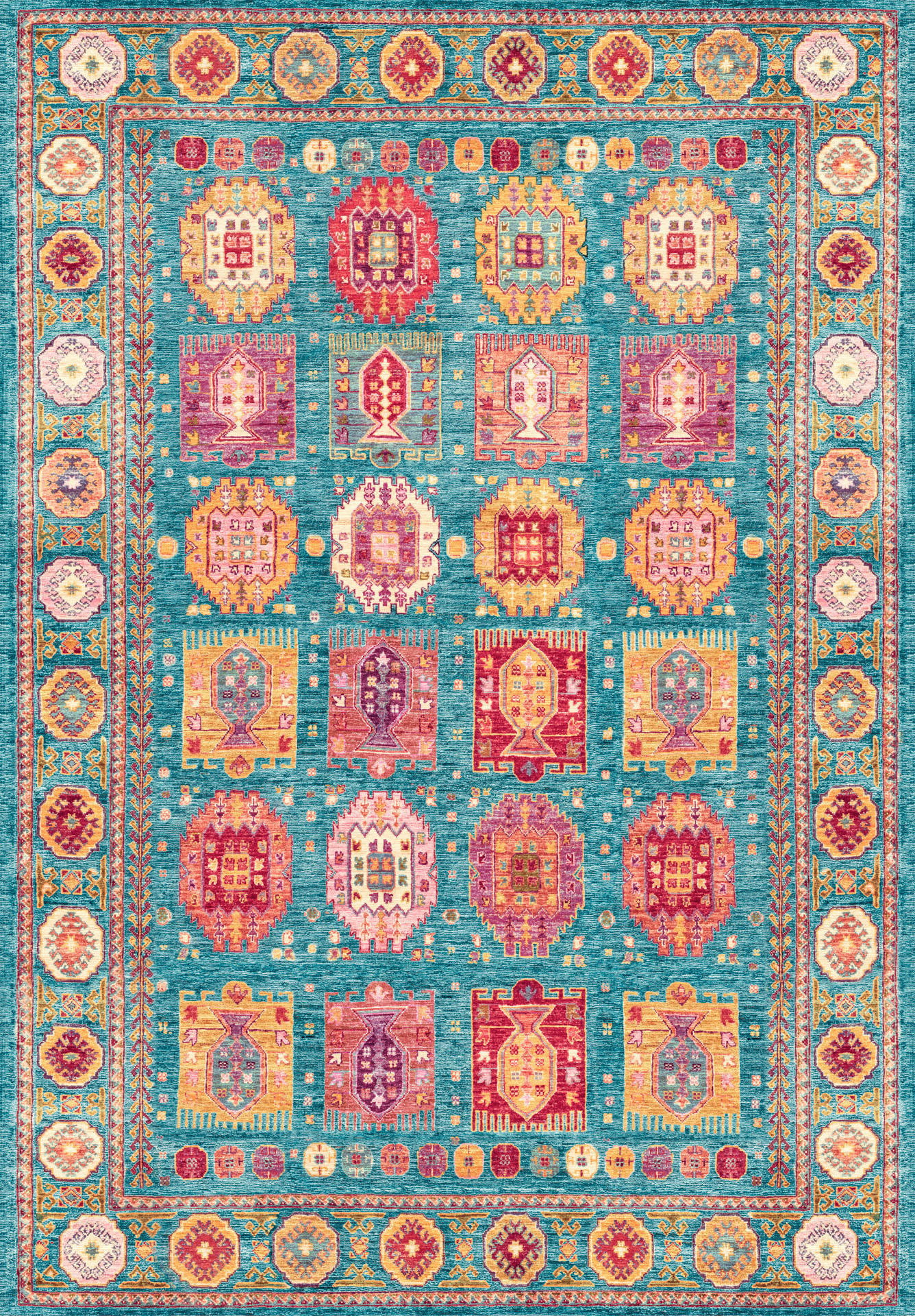 Lindorug Vintage-Teppich Cortea Zylar Hellblau, Dunkelrosa, Elfenbein 160x230 cm