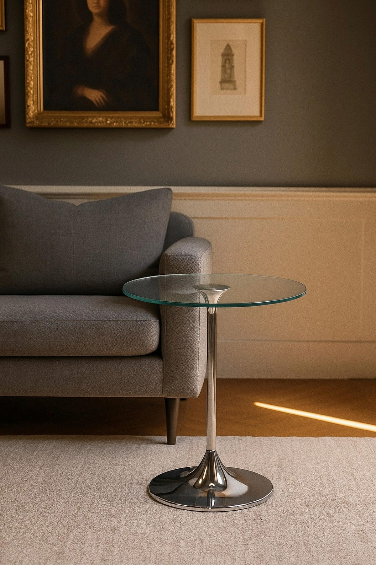 BEISTELLTISCH 45/45/47 cm Nickelfarben rund  - Nickelfarben, Design, Glas/Metall (45/45/47cm) - MID.YOU