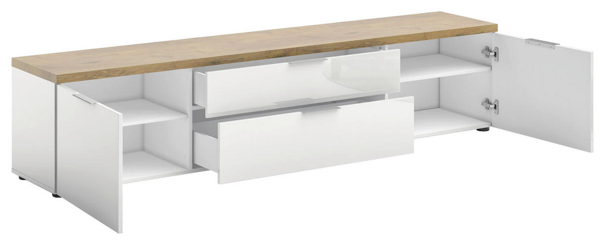 LOWBOARD  in 220/49/43 cm  - Eichefarben/Weiß Hochglanz, Design, Holzwerkstoff/Kunststoff (220/49/43cm) - Xora