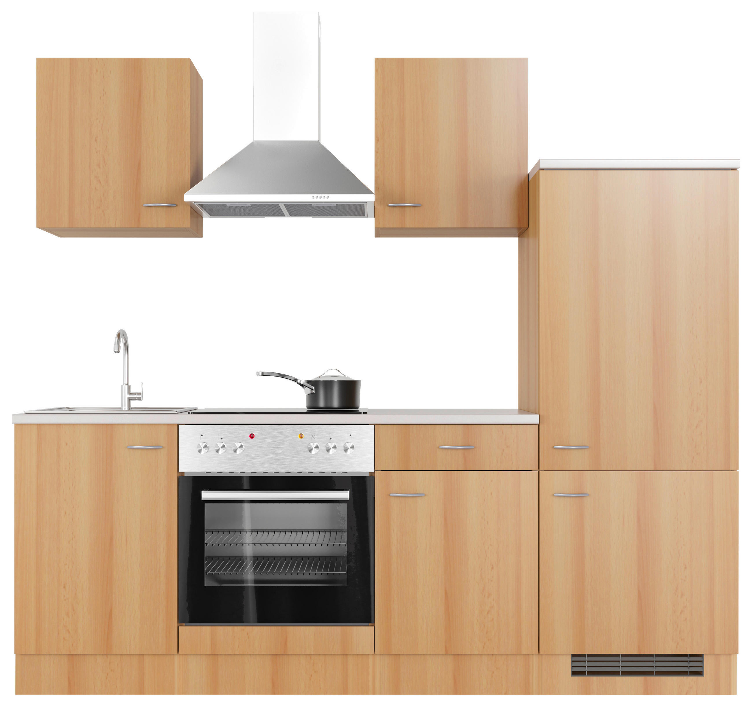 KÜCHENBLOCK 220 cm   in Buchefarben  - Edelstahlfarben/Beige, MODERN, Holzwerkstoff/Kunststoff (220cm) - FlexWell