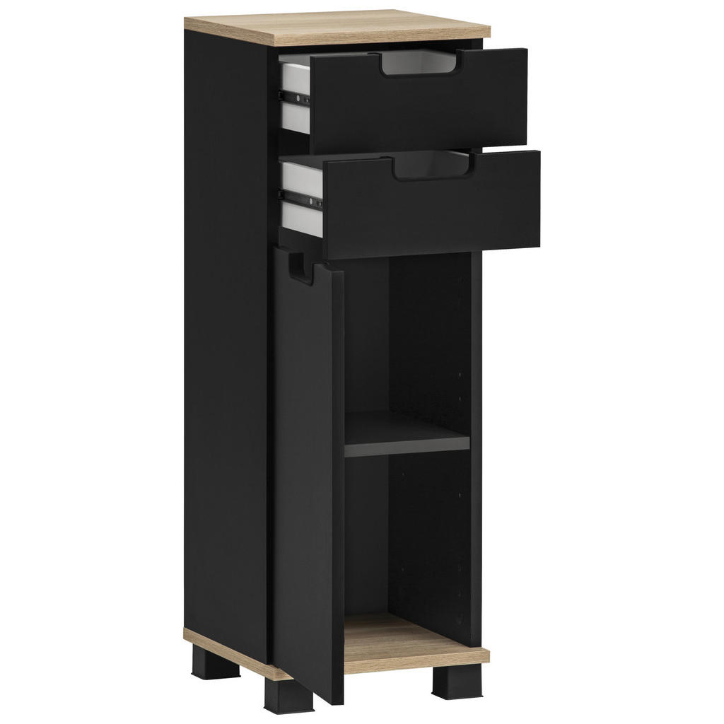 Thumbnail - Stylife Midischrank Emmik, Schwarz, Eiche, Kunststoff, 1 Fächer, 2 Schubladen, 30.3x88.1x32.6 cm, Made in Germany, stehe...
