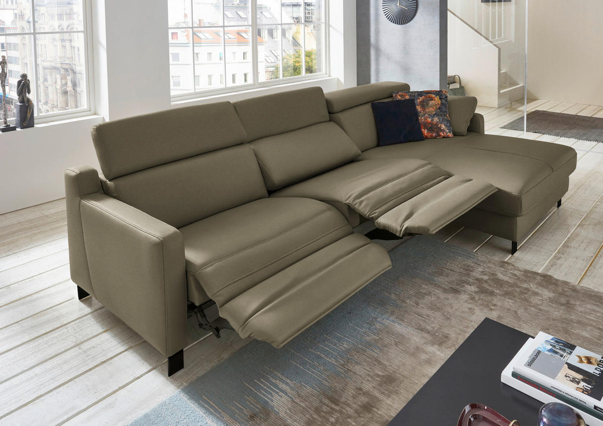 ECKSOFA in Echtleder Olivgrün  - Schwarz/Olivgrün, Design, Leder/Metall (291/176cm) - Valdera