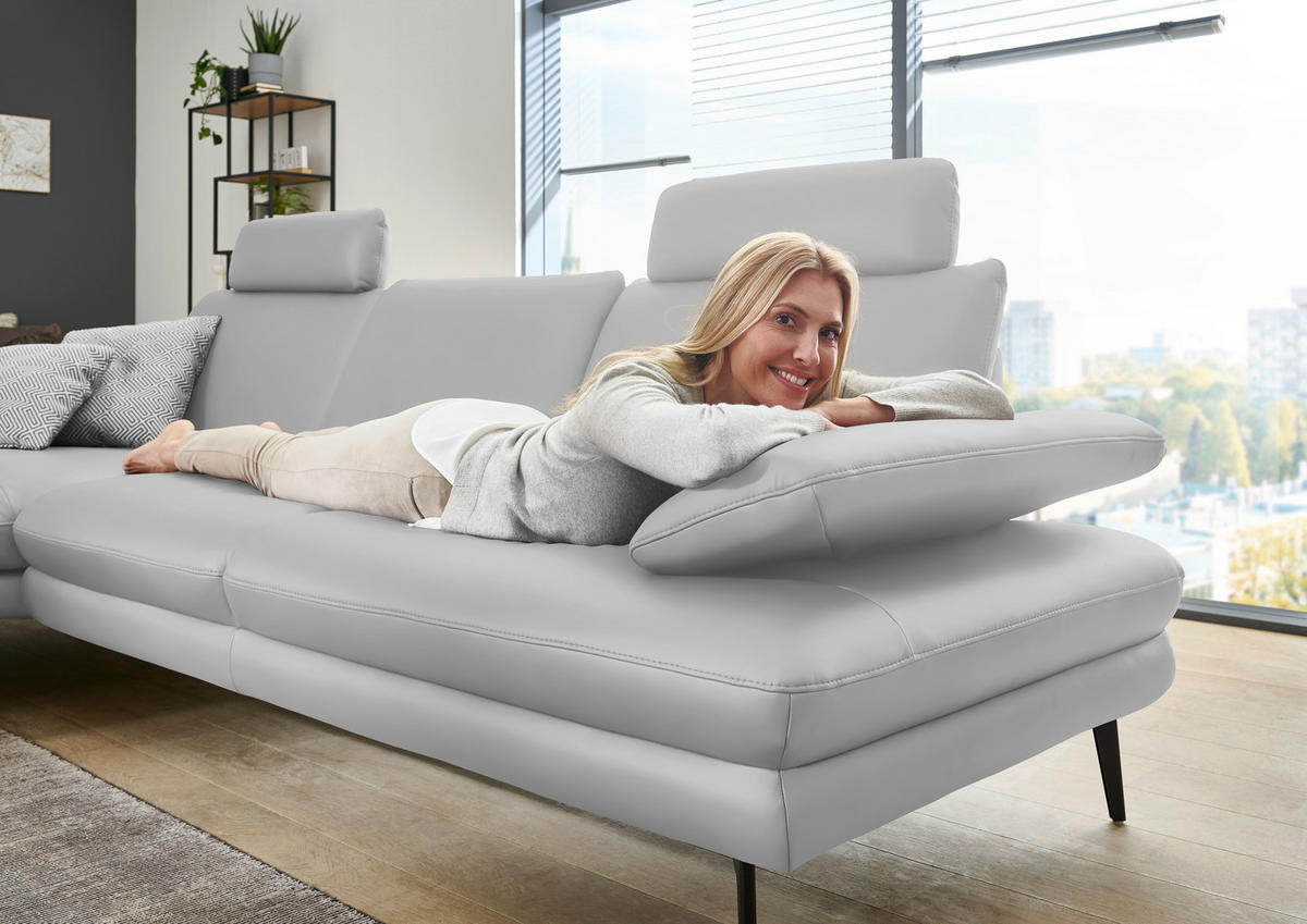 ECKSOFA in Echtleder Weiss  - Weiss/Schwarz, Design, Leder/Metall (180/310cm) - Dieter Knoll