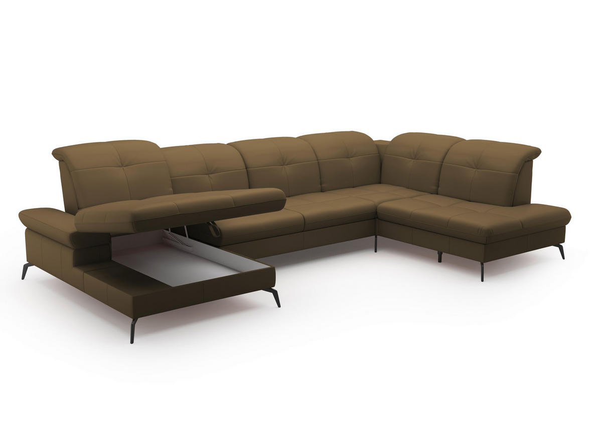 WOHNLANDSCHAFT in Echtleder Olivgrün  - Schwarz/Olivgrün, Konventionell, Leder/Metall (185/357/231cm) - Sit & More
