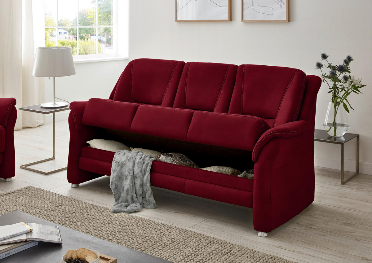 3-SITZER-SOFA in Mikrofaser Hellrot  - Hellrot/Beige, Konventionell, Textil/Metall (198/100/89cm) - Beldomo Comfort
