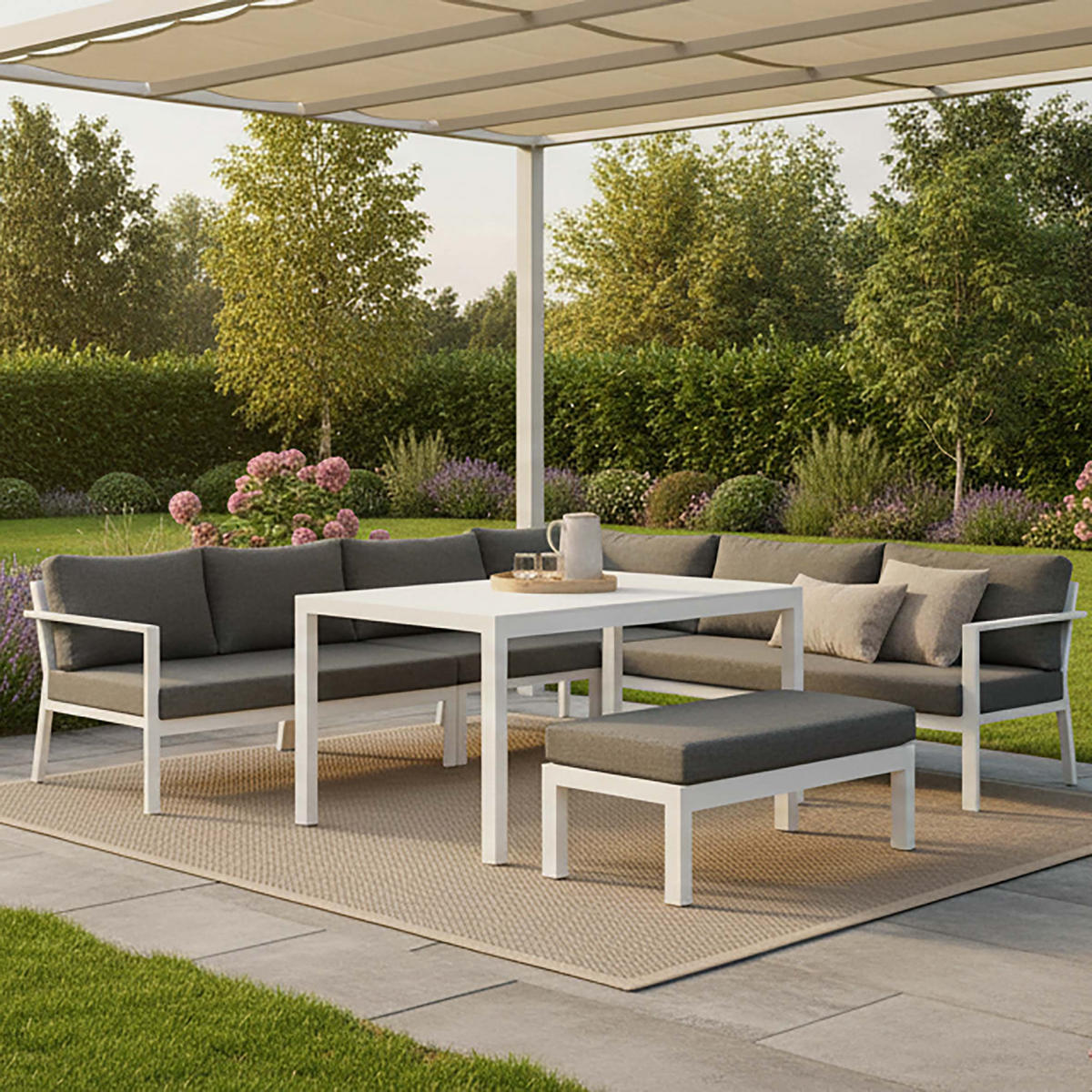 LOUNGESET aluminium  - vit/grå, Klassisk, metall/textil - Gardenson