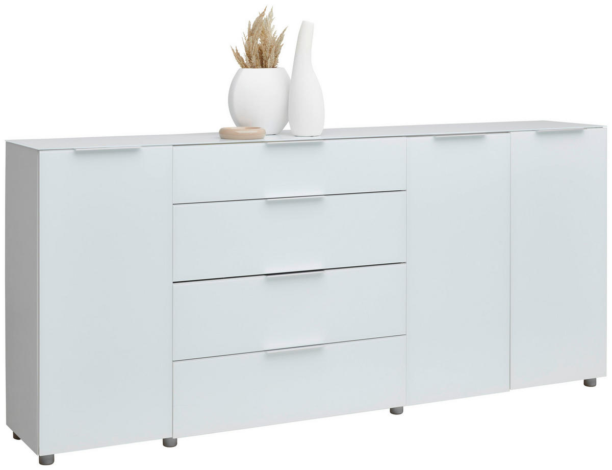 SIDEBOARD  in 225/101/40 cm  - Chromfarben/Weiß Hochglanz, Basics, Glas/Holzwerkstoff (225/101/40cm) - Voleo