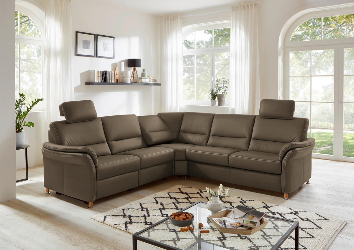 ECKSOFA in Echtleder Graubraun  - Eichefarben/Graubraun, Konventionell, Leder/Holz (262/262cm) - Beldomo Premium