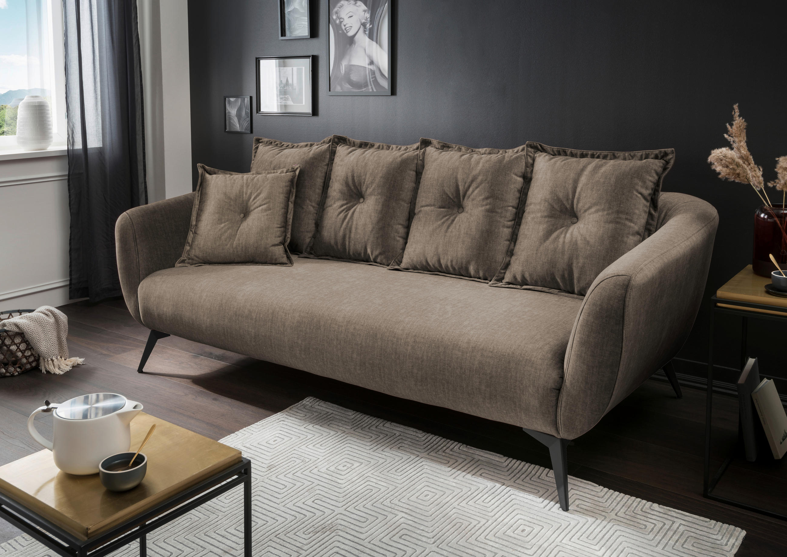 3-SITZER-SOFA in Velours Braun  - Schwarz/Braun, MODERN, Holz/Textil (236/94/103cm) - Livetastic