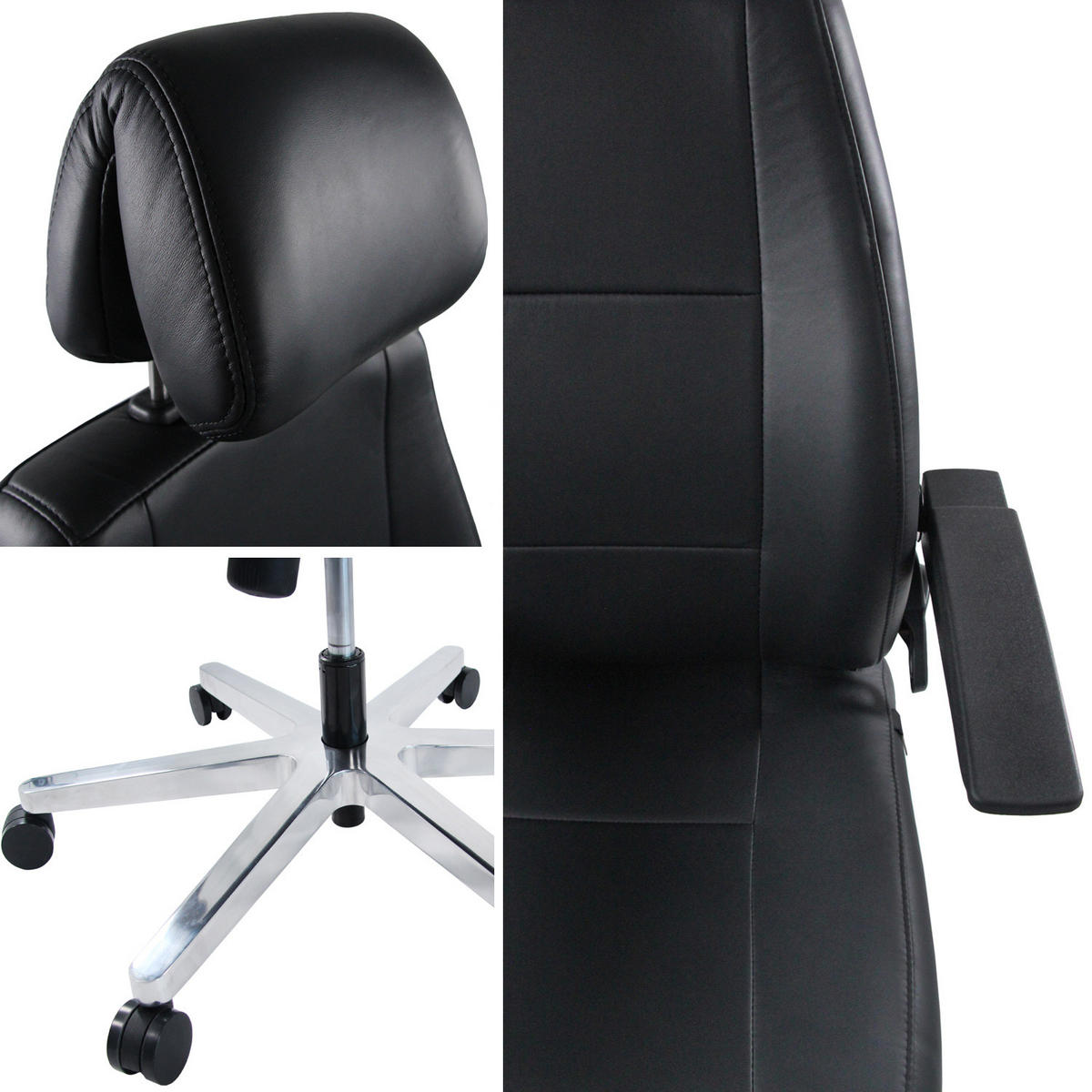 DREHSTUHL Schwarz  - Silberfarben/Schwarz, Basics, Leder/Kunststoff (70/152/70cm) - MID.YOU