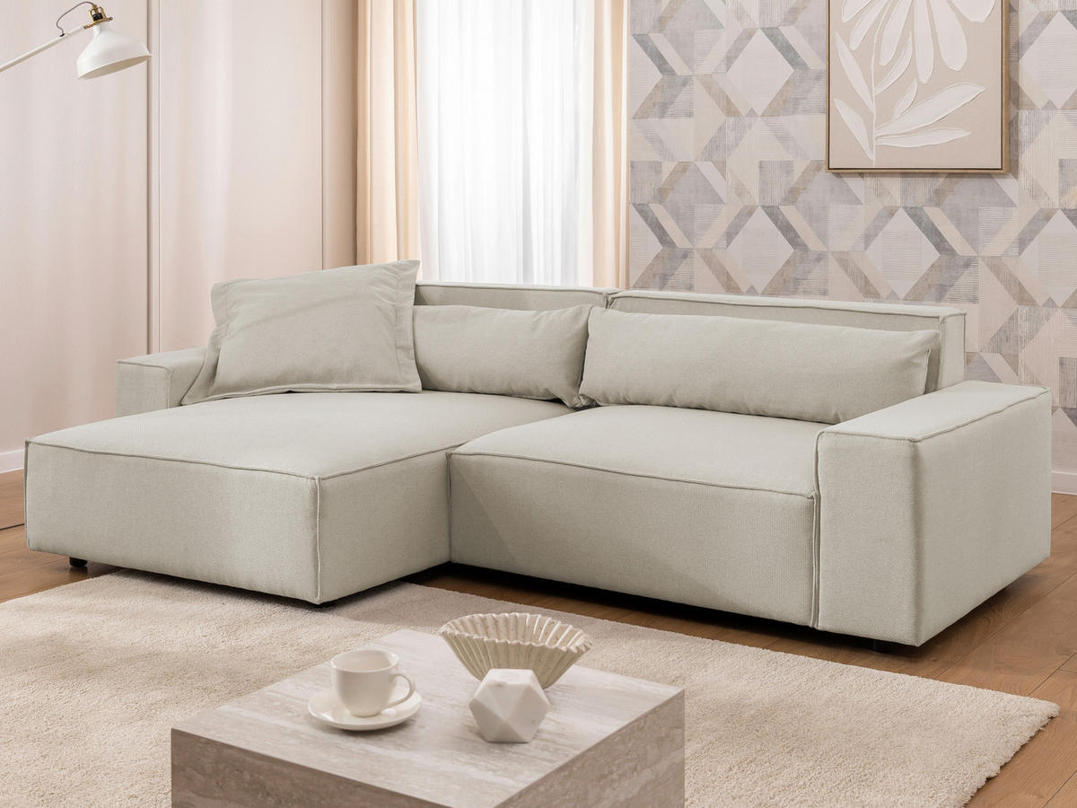 ECKSOFA Curduroy in Webstoff Ecru Rückenkissen  251/142 cm  - Ecru/Schwarz, Design, Kunststoff/Textil (251/142cm) - P & B