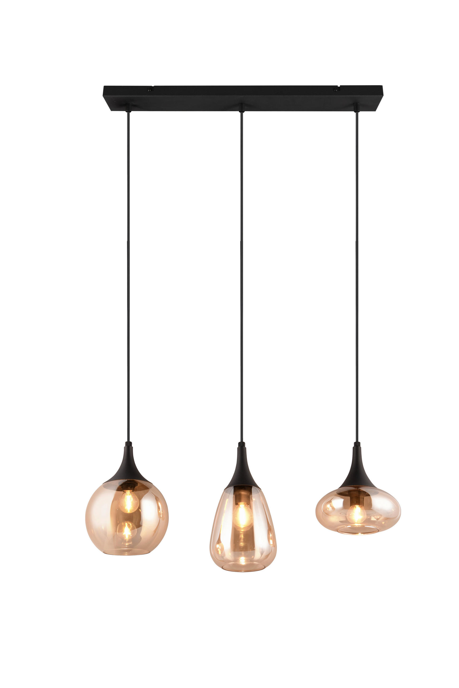 PENDELLEUCHTE Lumina 68,8/19,5/150 cm   - Bernsteinfarben/Schwarz, Design, Glas/Metall (68,8/19,5/150cm) - Trio Leuchten