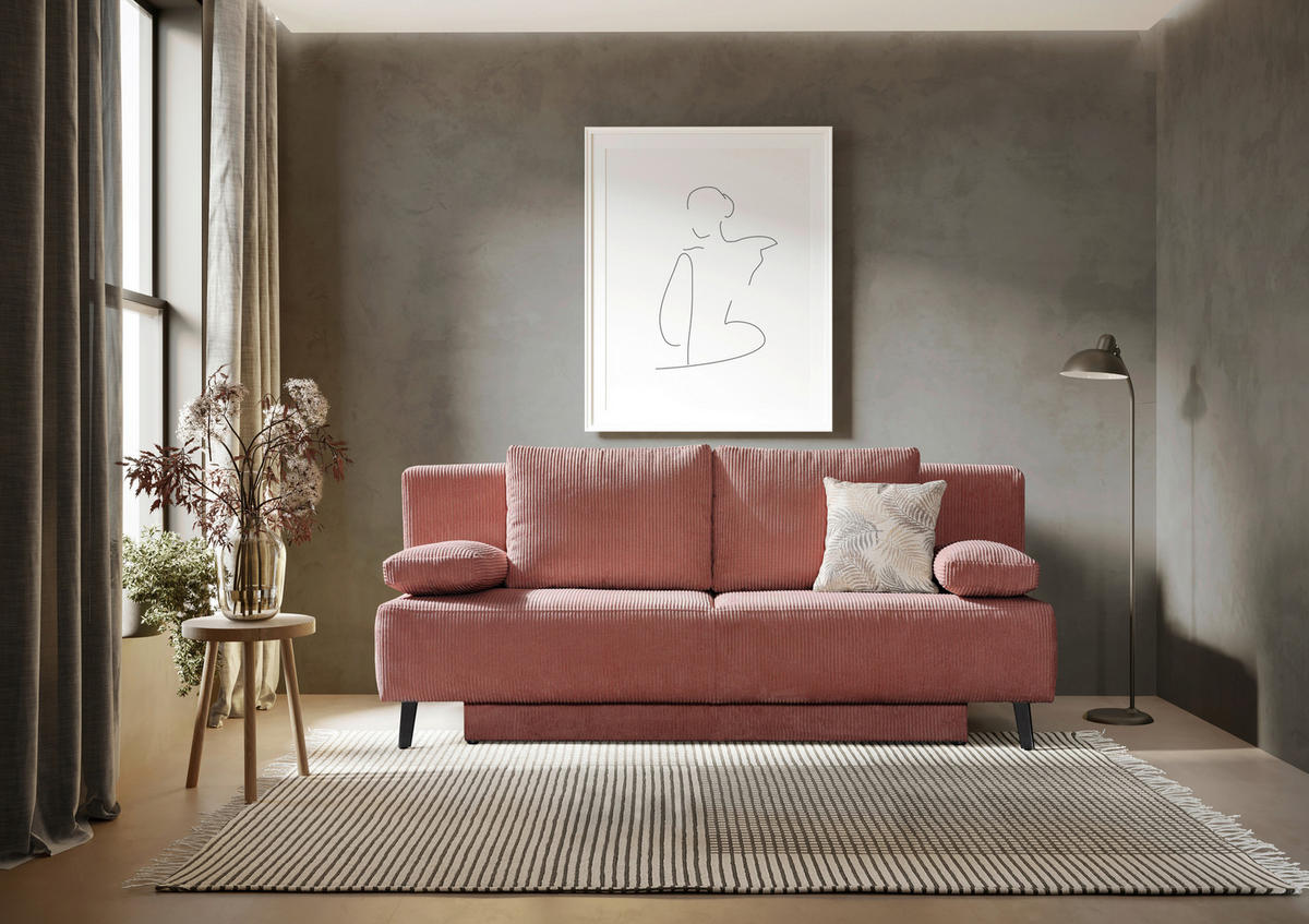 SCHLAFSOFA Cord Rosa  - Schwarz/Rosa, MODERN, Textil/Metall (193/85/88cm) - Novel