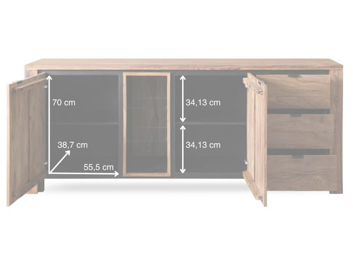 KOMODA, sheesham, přírodní barvy, 200/85/40 cm - černá/barvy sheesham, Moderní, kov/dřevo (200/85/40cm) - Livetastic