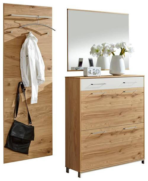 GARDEROBE 3-teilig  in 170/195/31 cm  - Eichefarben/Weiß, Design, Glas/Holz (170/195/31cm)