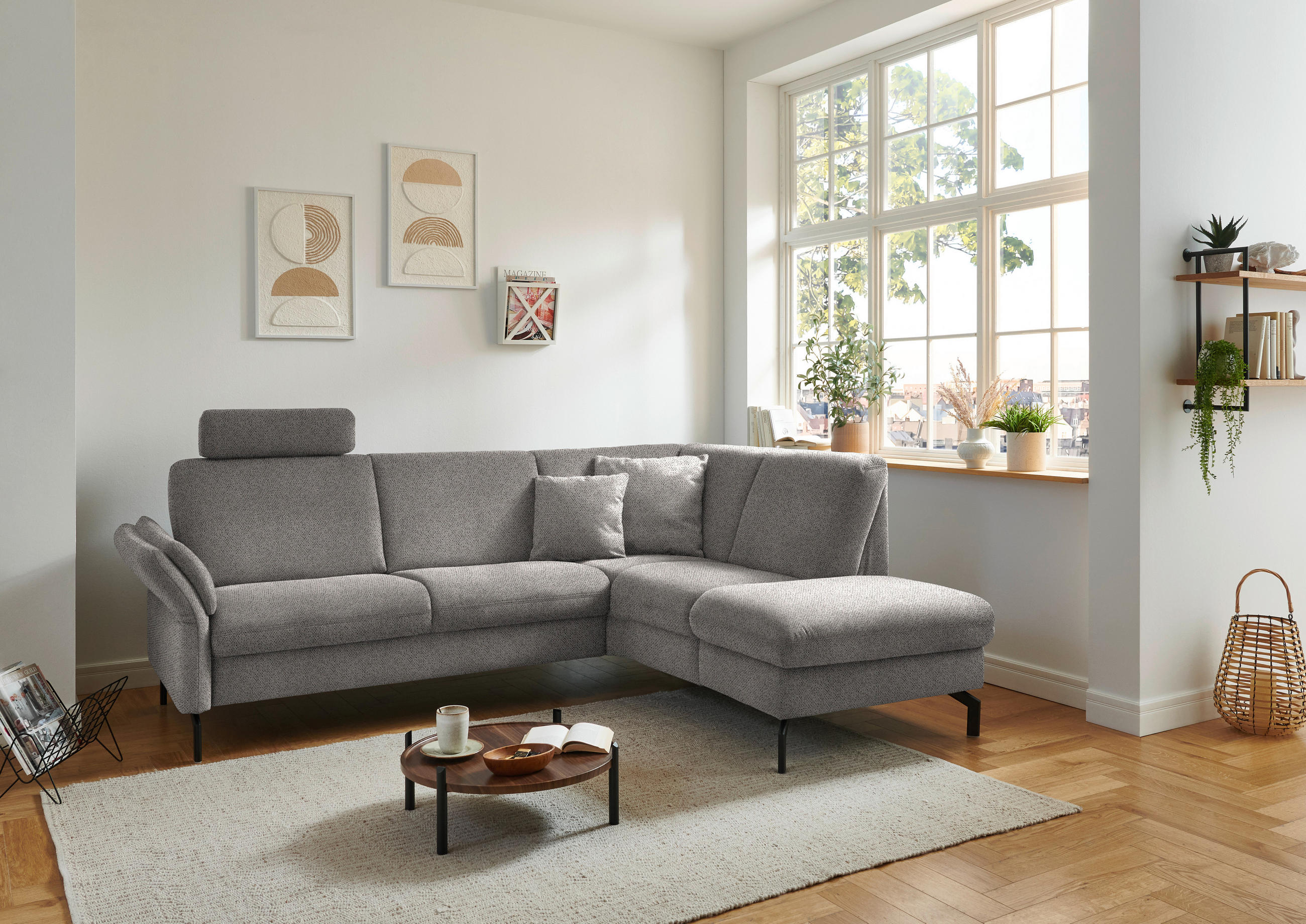 ECKSOFA in Flachgewebe Graubraun  - Graubraun/Schwarz, Konventionell, Textil/Metall (241/190cm) - Beldomo Comfort