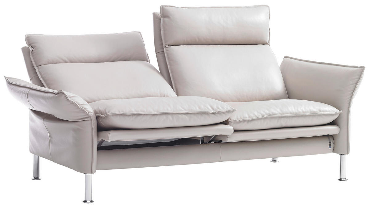 2-SITZER-SOFA Beige Echtleder  - Chromfarben/Beige, KONVENTIONELL, Leder/Metall (158/93/88cm) - Erpo