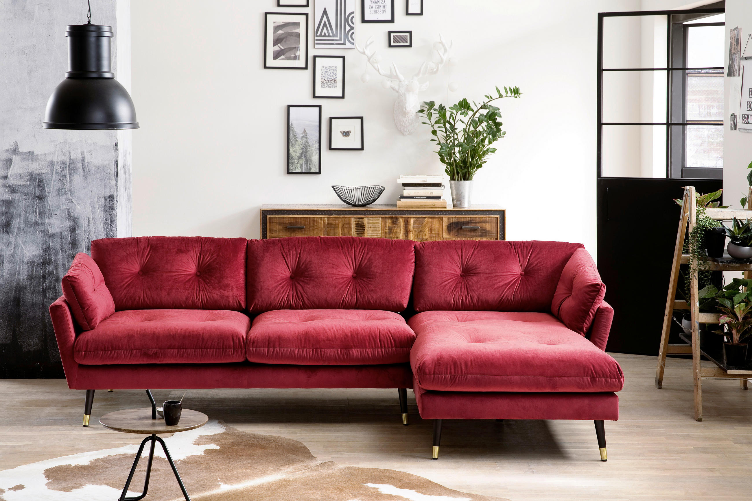 ECKSOFA Eckteil  JAPAN-2S.REC Dunkelrot Samt  - Dunkelrot, MODERN, Holz/Textil (269/155cm) - MID.YOU