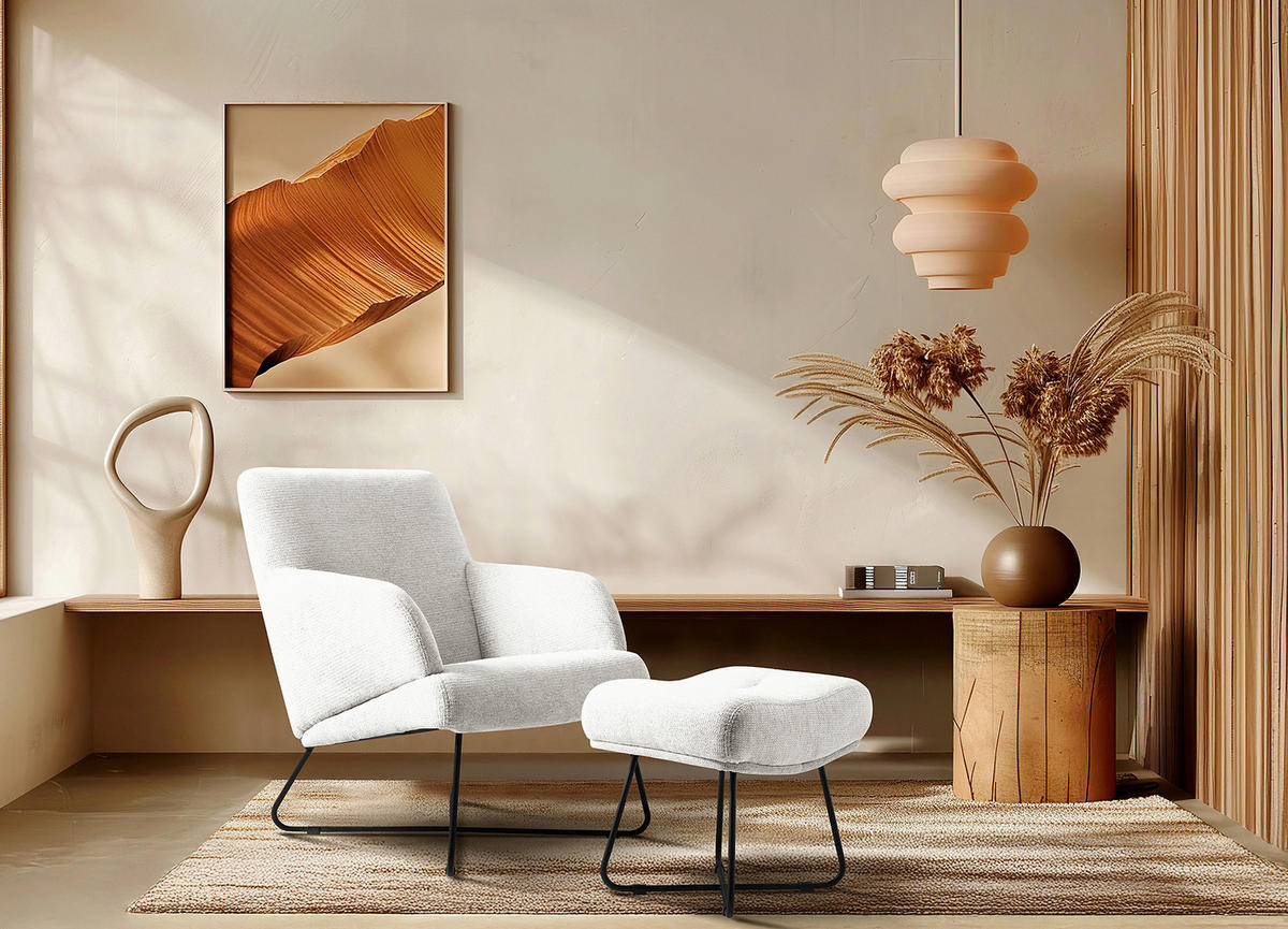 SESSEL in Chenille Weiß  - Schwarz/Weiß, Design, Textil/Metall (67/87/74cm) - Livetastic