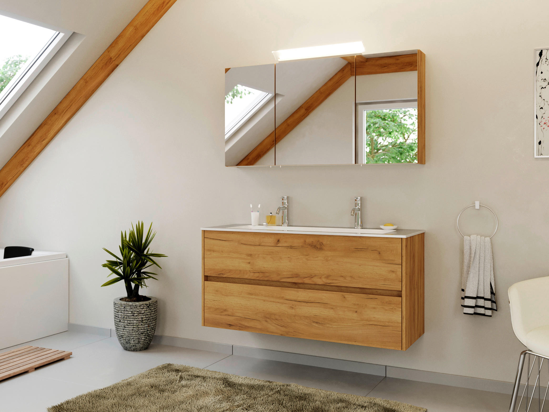 WASCHTISCHKOMBI 120 cm  - Eichefarben/Weiß, MODERN, Holzwerkstoff/Stein (120cm) - MID.YOU