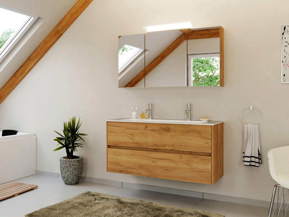 WASCHTISCHKOMBI  - Eichefarben/Weiß, MODERN, Holzwerkstoff/Stein (120/58,5/46,5cm) - MID.YOU