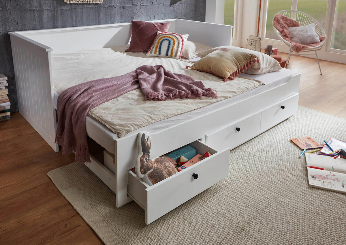 AUSZIEHBETT 90-180/200 cm  in Weiß  - Weiß, KONVENTIONELL, Holz/Holzwerkstoff (90-180/200cm) - Boxxx