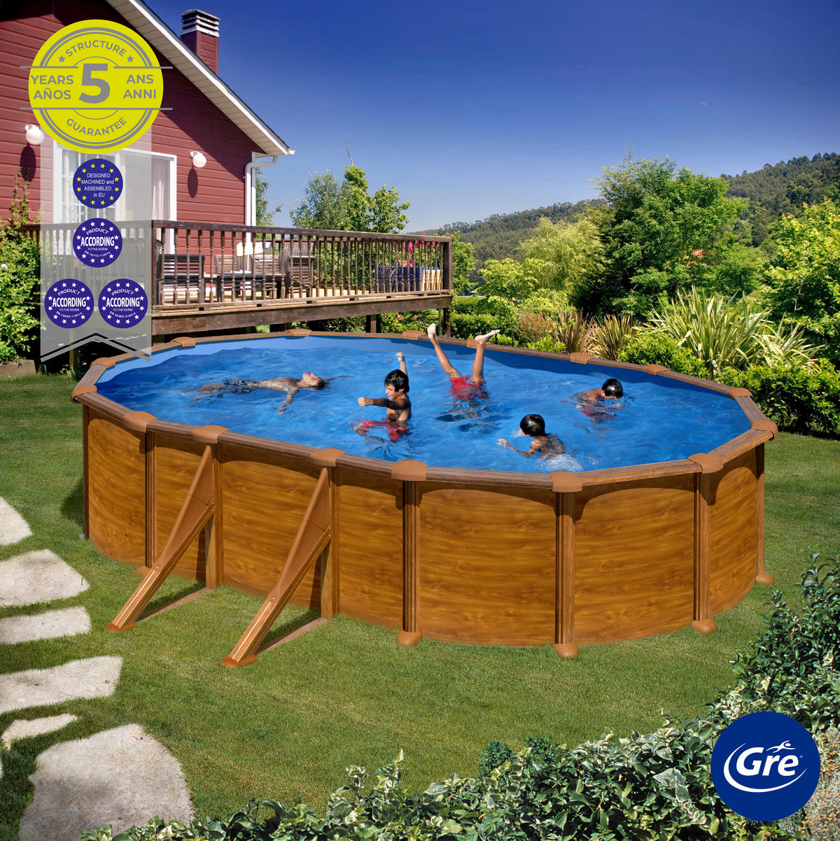 POOL-SET 2024 610/375/132 cm  - Braun, KONVENTIONELL, Metall (610/375/132cm) - Gre