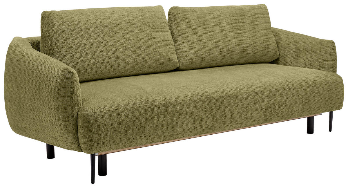 SCHLAFSOFA  mit Stoffauswahl, Liegefunktion, Schlafen auf Sitzhöhe, Rücken echt Chenille Olivgrün  - Schwarz/Olivgrün, KONVENTIONELL, Textil/Metall (228/75/98cm) - Carryhome
