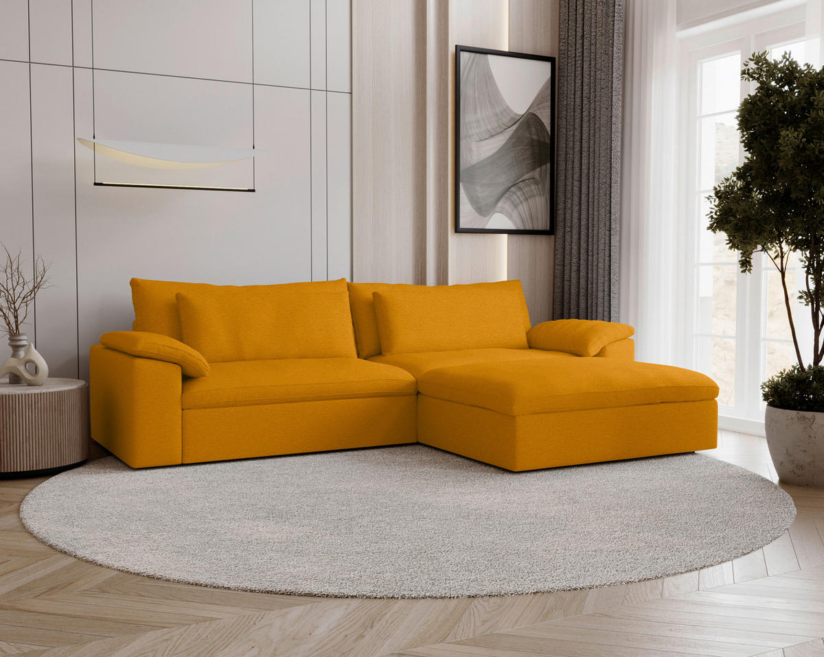 ECKSOFA Flachgewebe Currygelb  - Currygelb/Schwarz, Modern, Kunststoff/Textil (306/198cm) - Carryhome