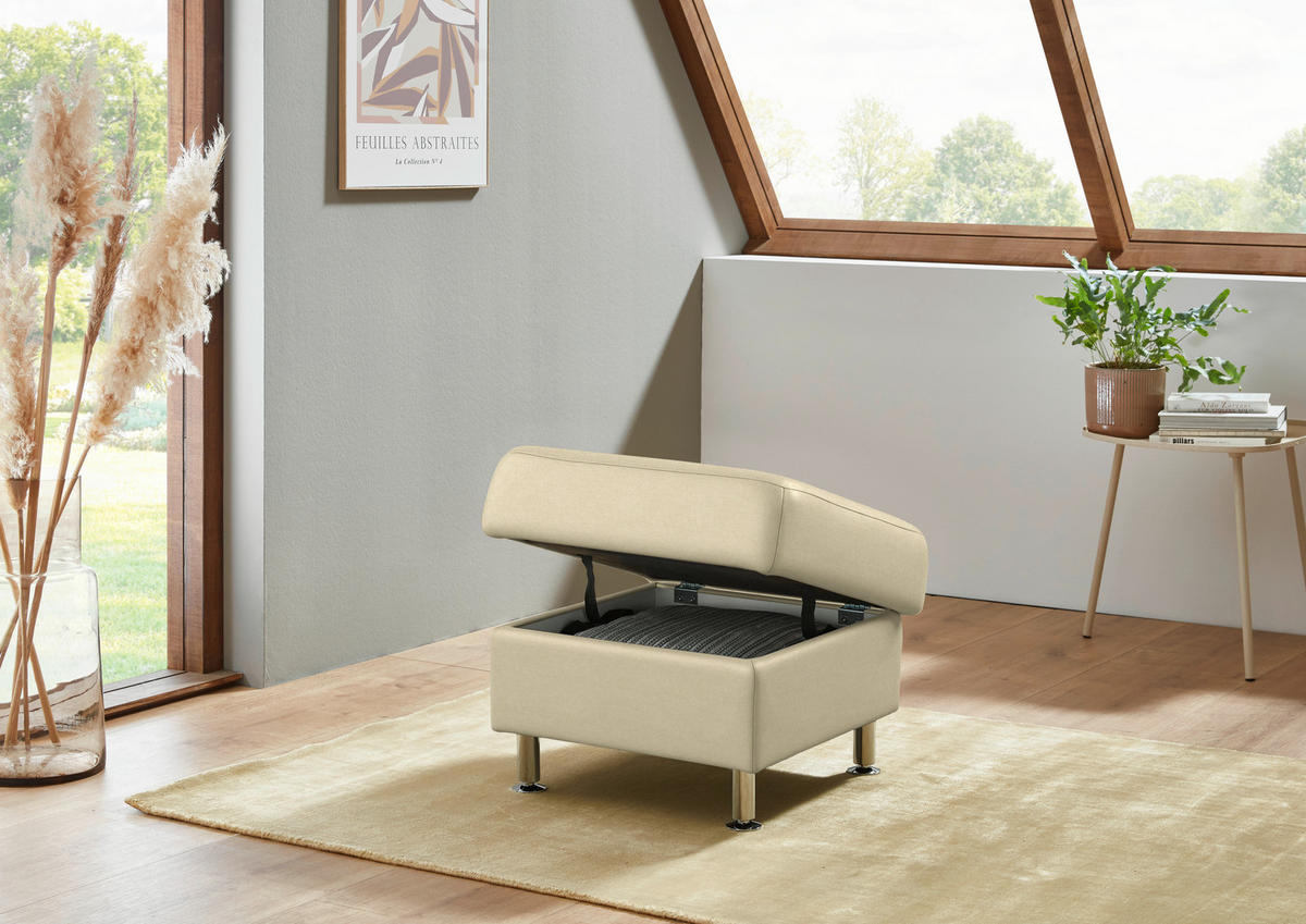 HOCKER Textil Naturfarben  - Alufarben/Naturfarben, Konventionell, Textil/Metall (60/46/60cm) - Beldomo Comfort