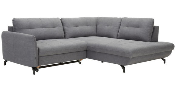 ECKSOFA in Flachgewebe, Leinenoptik Dunkelgrau  - Dunkelgrau/Schwarz, Design, Textil/Metall (247/208cm) - Xora