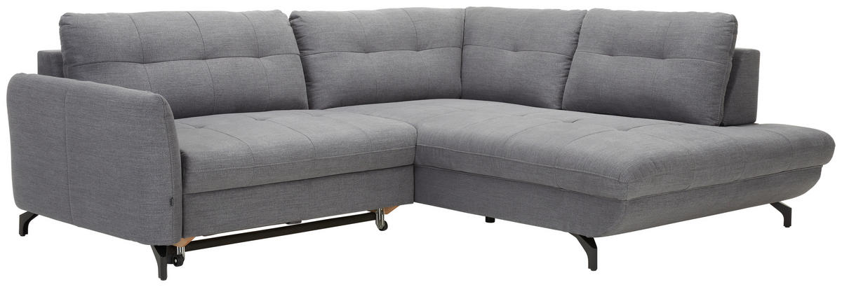ECKSOFA in Flachgewebe, Leinenoptik Dunkelgrau  - Dunkelgrau/Schwarz, Modern, Textil/Metall (247/208cm) - Xora