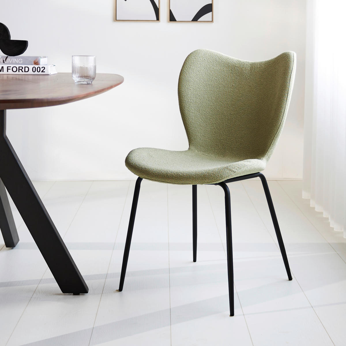 STUHL-SET 2 Stück  in Bouclé  - Schwarz/Grün, MODERN, Textil/Metall (50/88,5/42cm) - MID.YOU