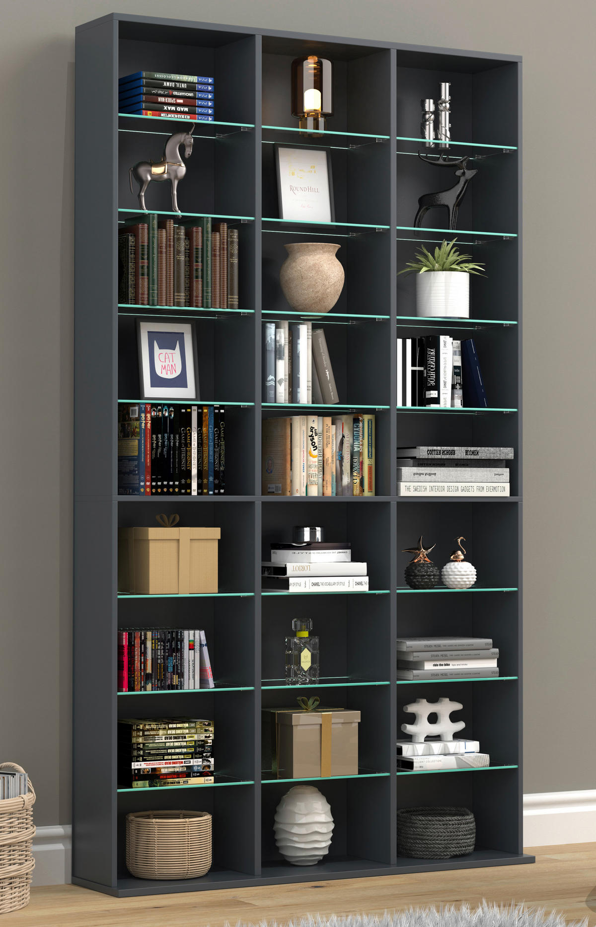 REGAL  102/181/23 cm Anthrazit  - Anthrazit, Design, Glas/Holzwerkstoff (102/181/23cm) - MID.YOU