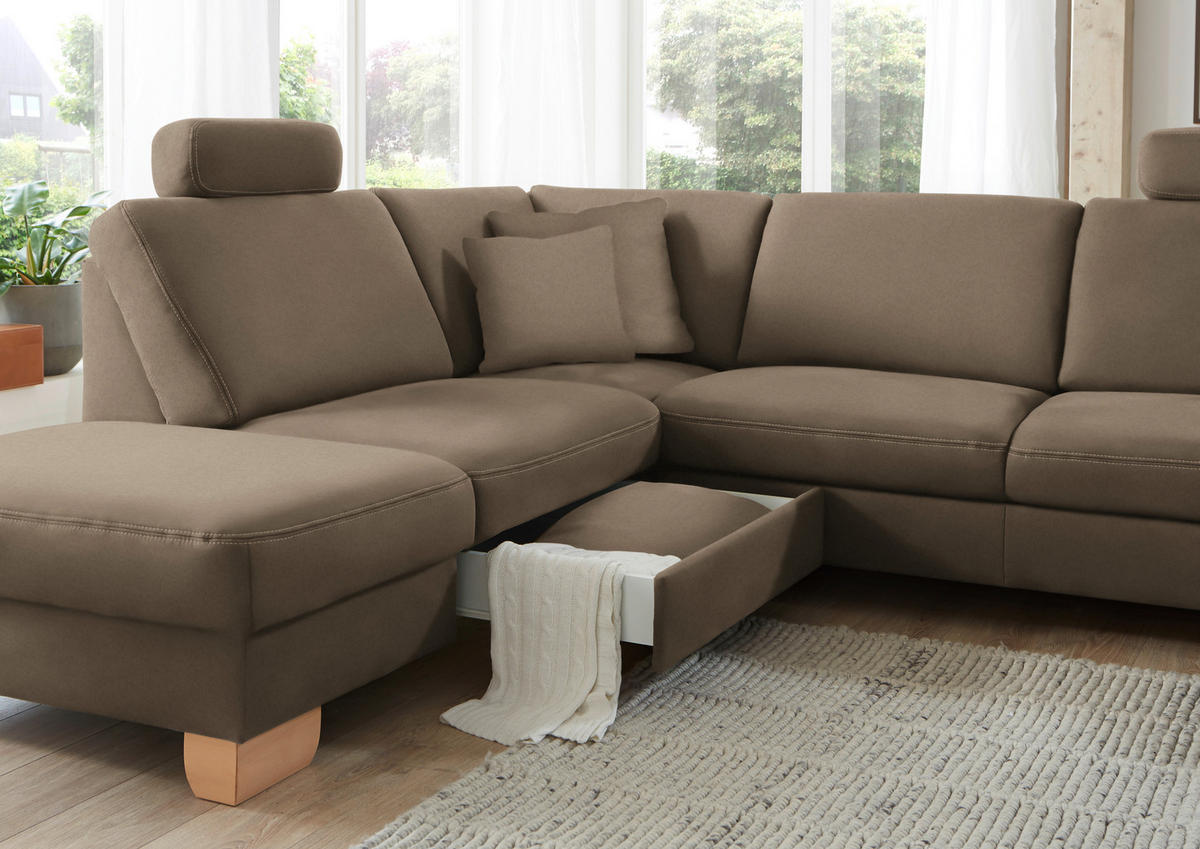 ECKSOFA in Mikrofaser Hellbraun  - Wildeiche/Hellbraun, Konventionell, Holz/Textil (236/286cm) - Voleo