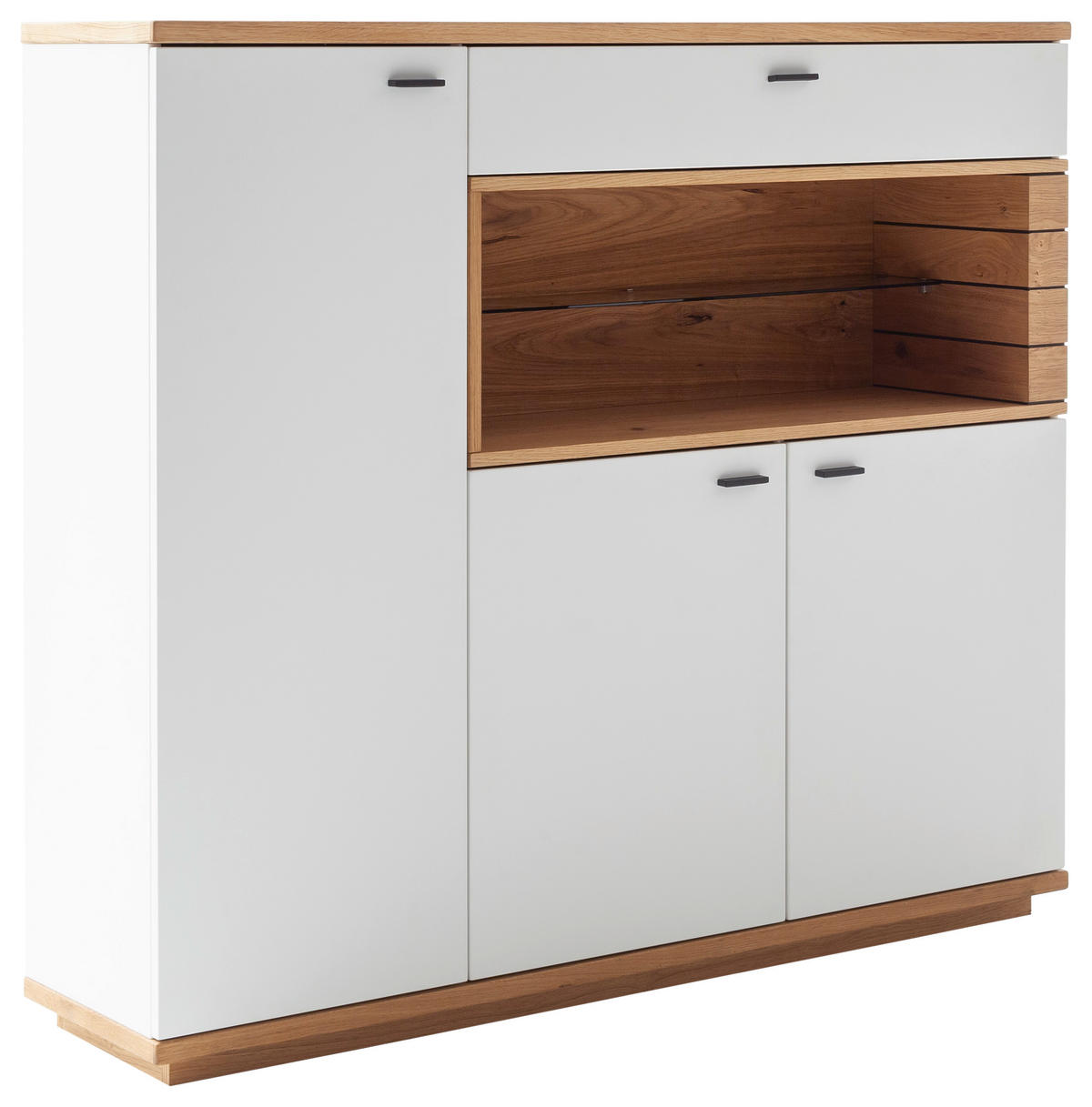 HIGHBOARD Weiß, Wildeiche  150/133/37 cm  - Wildeiche/Anthrazit, Design, Glas/Holz (150/133/37cm) - Novel