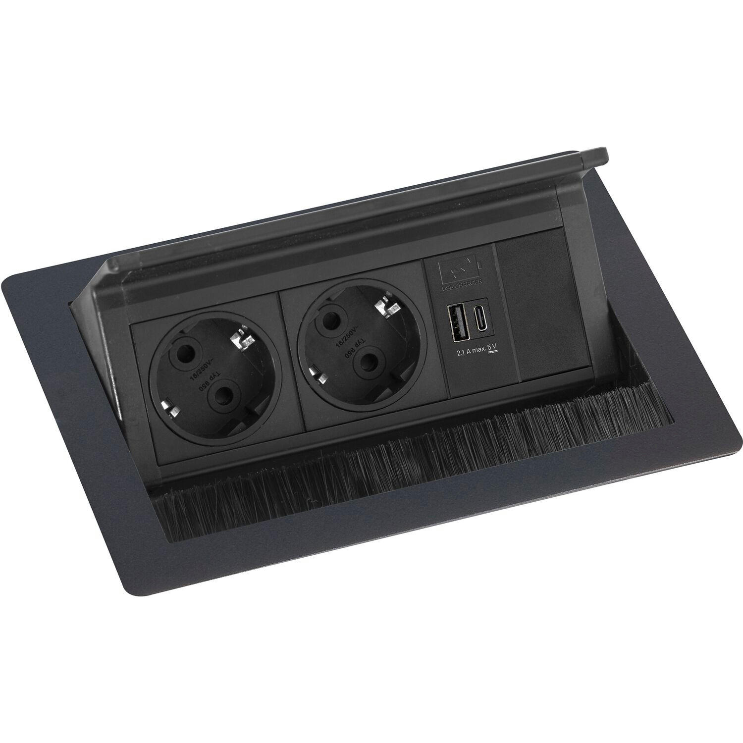 STECKDOSENELEMENT - Schwarz, Basics, Kunststoff (37,1/25,8/14,9cm) - HKT