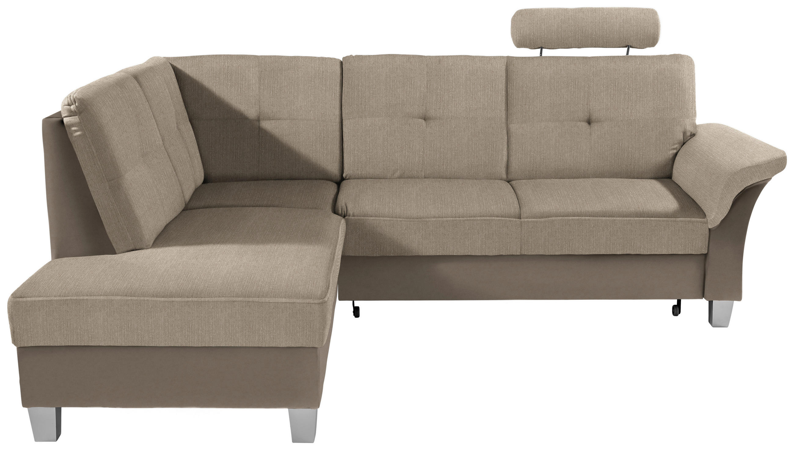 ECKSOFA Schlammfarben, Beige Webstoff Bettkasten, Schlaffunktion, Kopfstütze  - Schlammfarben/Beige, KONVENTIONELL, Holz/Textil (196/245cm) - Livetastic