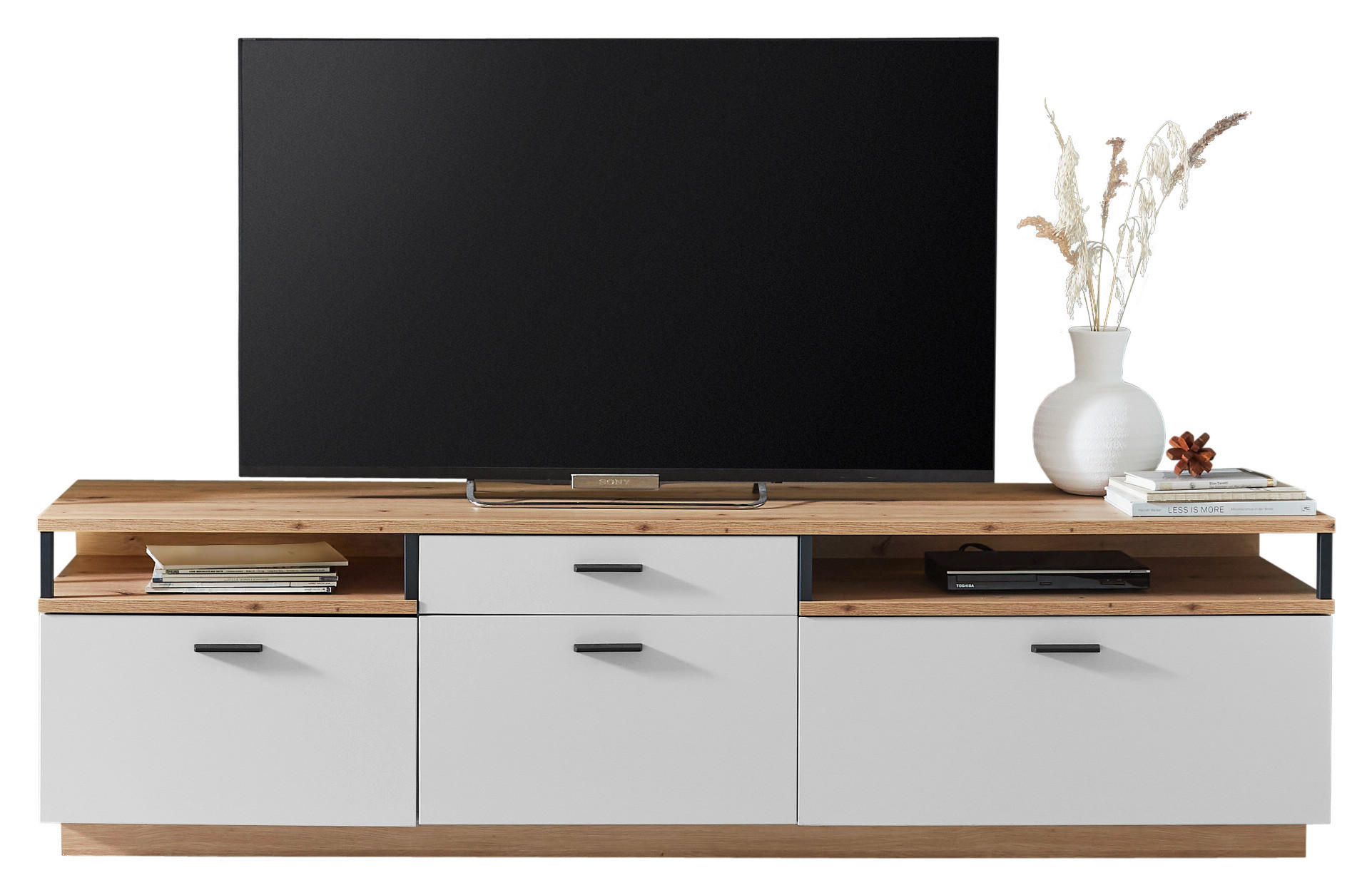 LOWBOARD  in 204/55/50 cm  - Schwarz/Eiche Artisan, Design, Holzwerkstoff/Metall (204/55/50cm) - home24