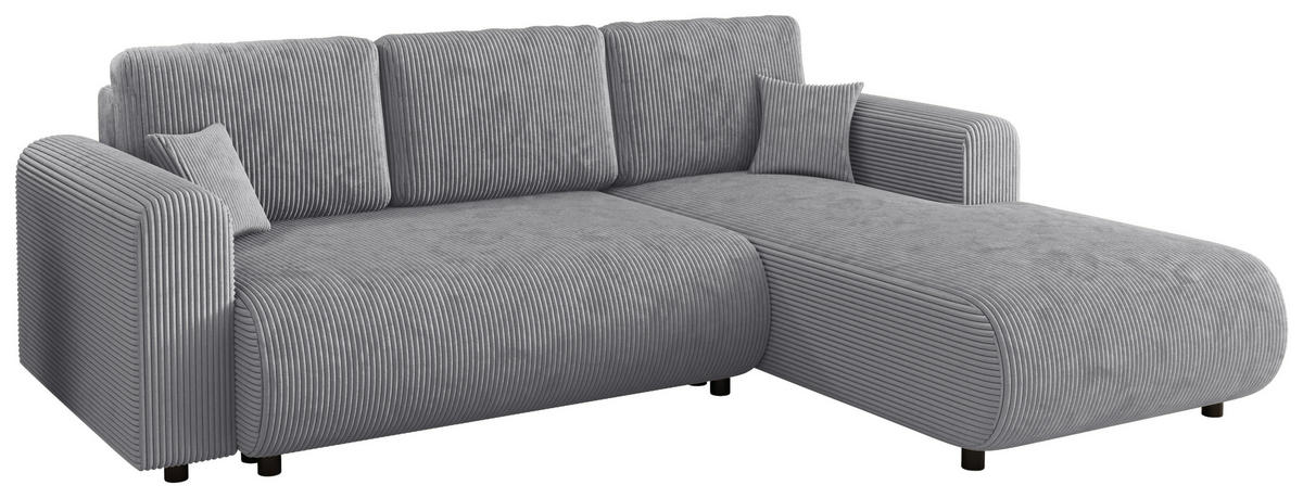 ECKSOFA inkl. Funktionen Hellgrau Cord  - Hellgrau/Schwarz, KONVENTIONELL, Kunststoff/Textil (260/200cm) - Xora