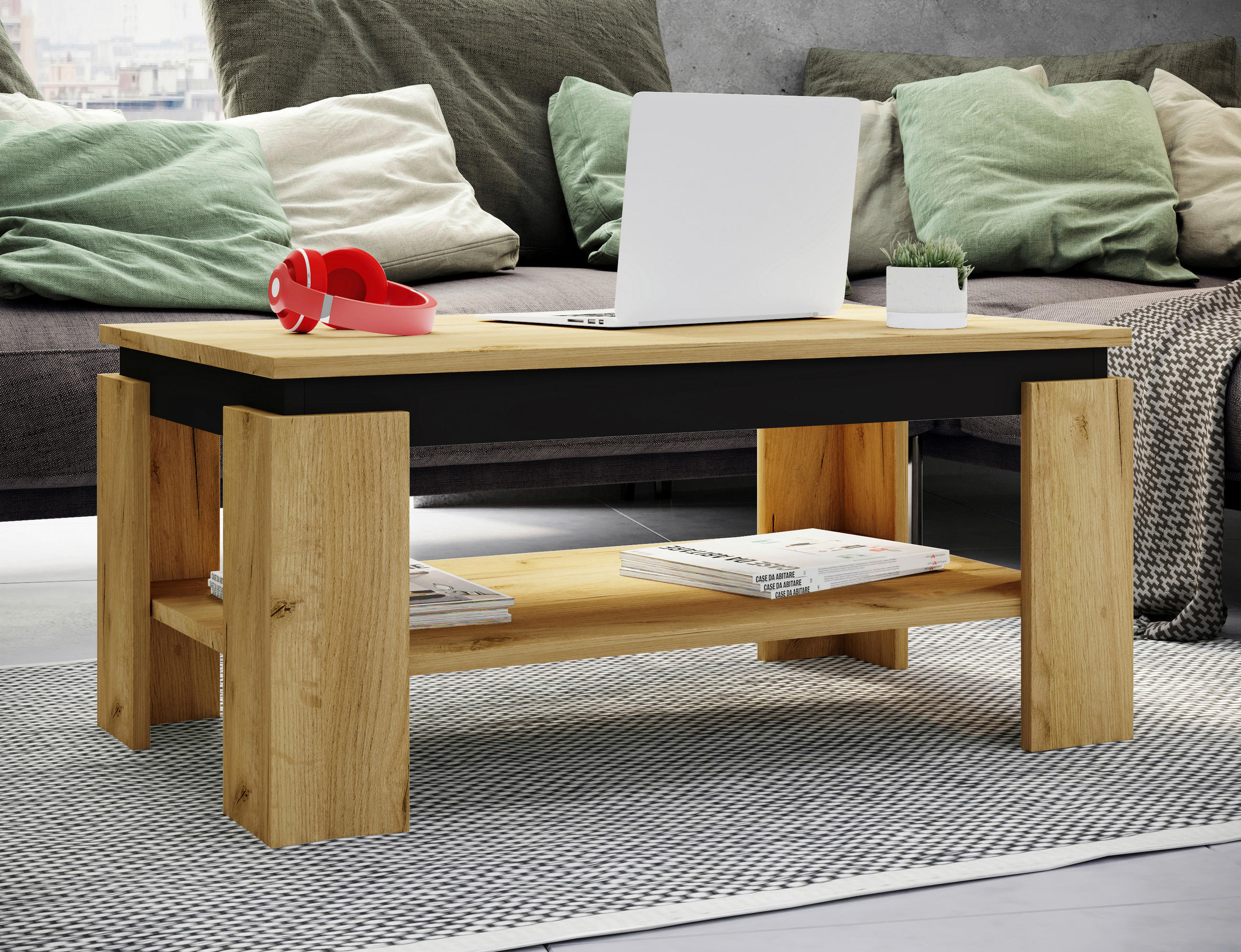 COUCHTISCH in Holzwerkstoff 90/53/41 cm  - Honigeiche/Schwarz, Modern, Holzwerkstoff (90/53/41cm) - MID.YOU
