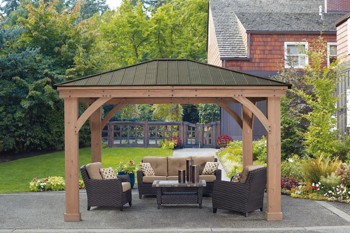 PAVILLON 427/317,5/365 cm  - Bronzefarben/Mokka, Basics, Holz/Metall (427/317,5/365cm) - Ambia Garden