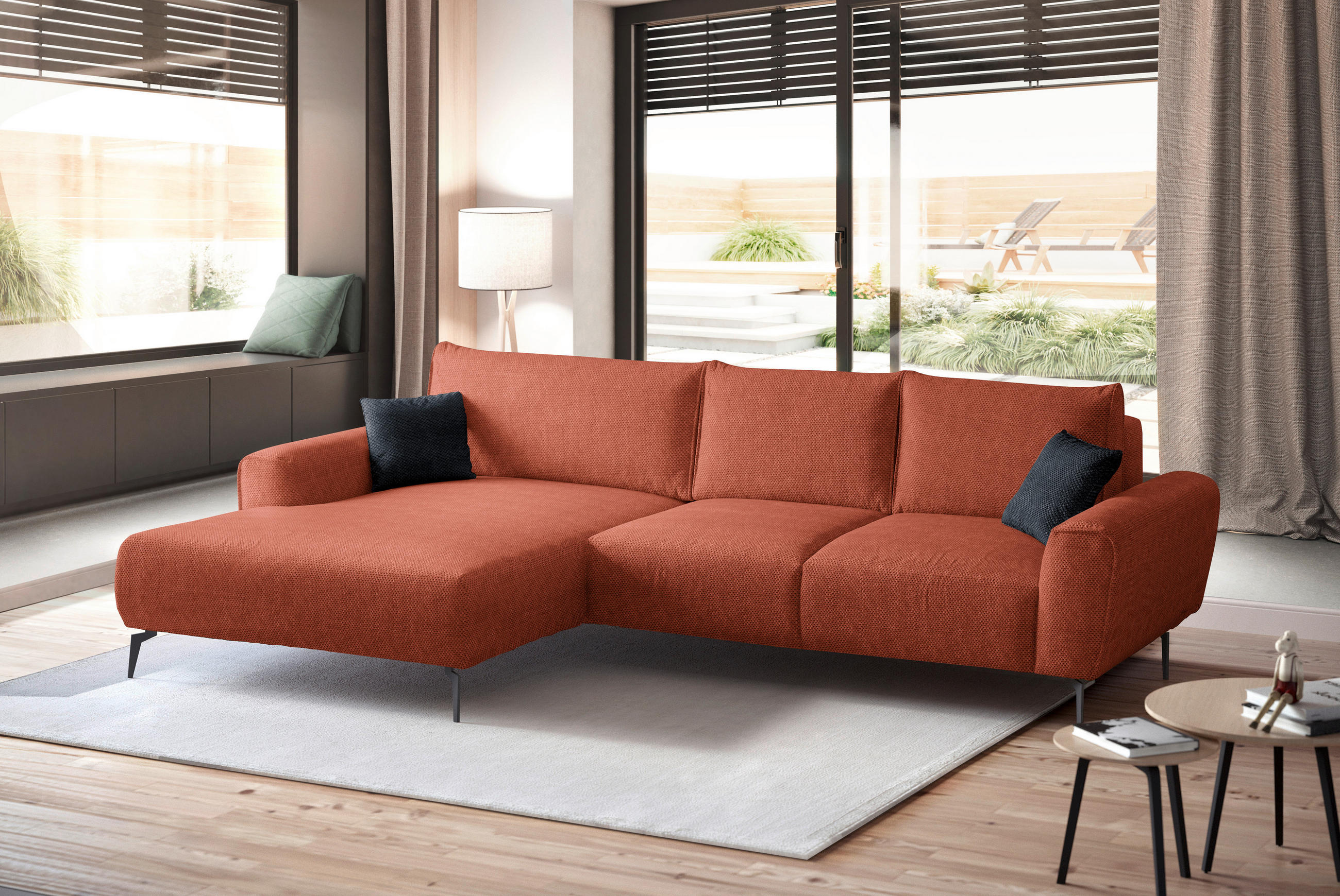 ECKSOFA in Webstoff Dunkelorange  - Dunkelorange/Schwarz, Design, Textil/Metall (170/272cm) - Welnova