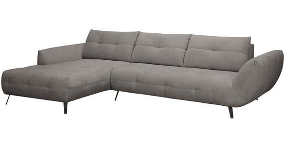 ECKSOFA Graubraun Chenille Armlehnenkissen, Rücken echt, Sitztiefenverstellung  - Graubraun/Schwarz, KONVENTIONELL, Textil/Metall (215/313cm) - Hom`in