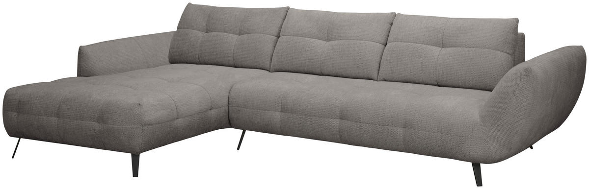 ECKSOFA Graubraun Chenille Armlehnenkissen, Rücken echt, Sitztiefenverstellung  - Graubraun/Schwarz, KONVENTIONELL, Textil/Metall (215/313cm) - Hom`in