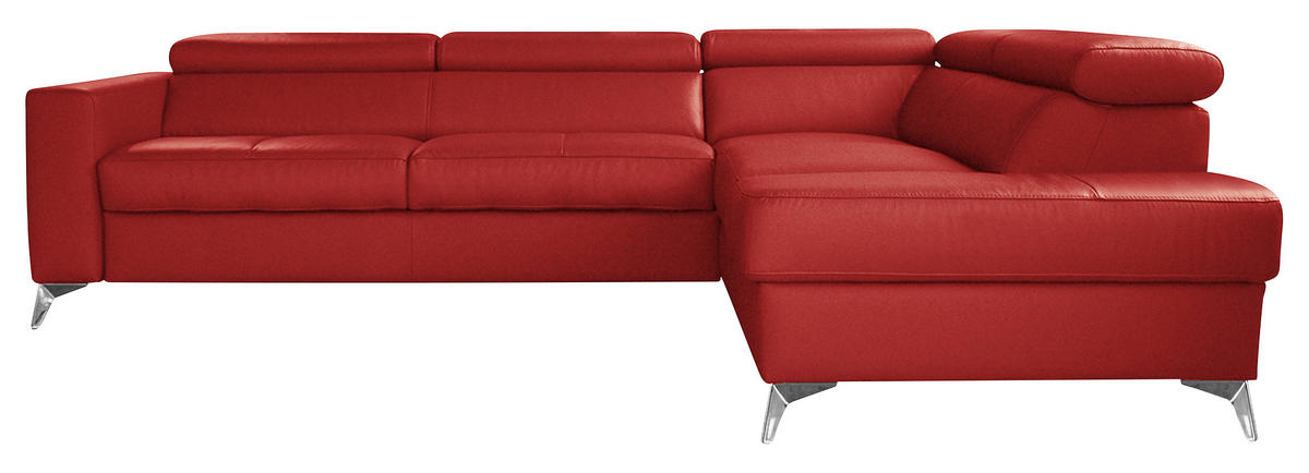 ECKSOFA MONDO Rot Echtleder Lederlook  - Chromfarben/Rot, Design, Leder/Textil (286/208cm) - Livetastic