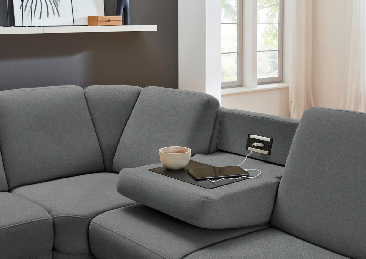 ECKSOFA Flachgewebe Anthrazit  - Anthrazit/Schwarz, Konventionell, Textil/Metall (269/287cm) - Beldomo System