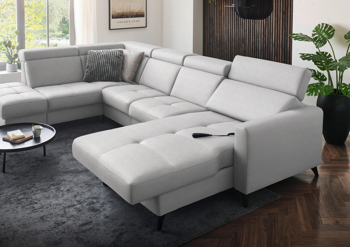WOHNLANDSCHAFT Flachgewebe Naturfarben  - Schwarz/Naturfarben, Konventionell, Textil/Metall (215/333/174cm) - Beldomo System
